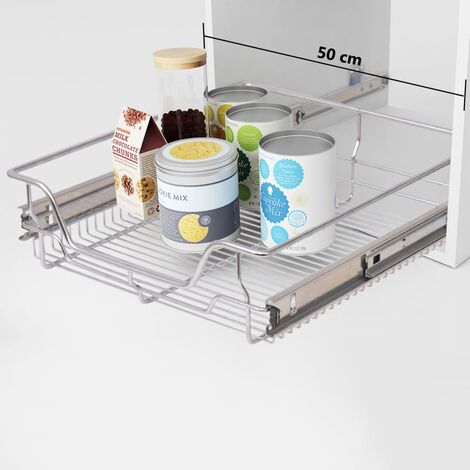 Panier de rangement coulissant réglable/ajustable en fil métallique chromé  pour armoire de cuisine – Kwizine en stock