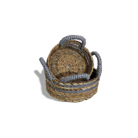 Panier Feuille de Bananier et Raphia Abu-abu - Lot de 2- Vendu par 1