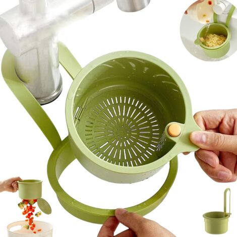 Panier filtre suspendu pour robinet 2026 - Crépine d'évier autonettoyante à pression, récupérateur de déchets d'angle pour résidus alimentaires, vert