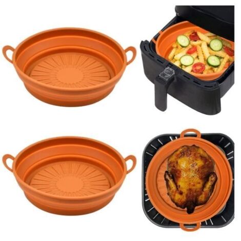 Panier Friteuse en Silicone, Air Fryer Pot en Silicone, Panier en Silicone Pliable pour Friteuse à Air, Réutilisable ( marron)