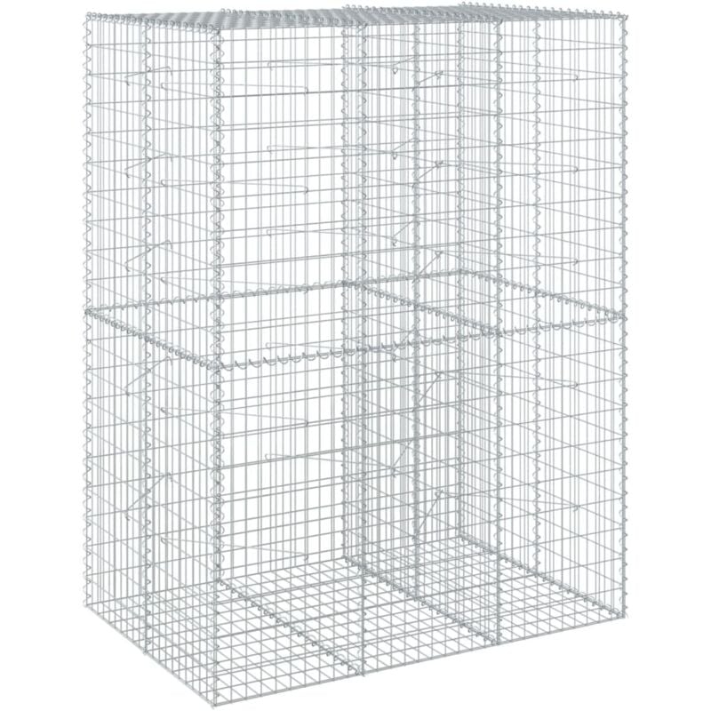 Panier gabion clôture cage mur de soutènement avec couvercle 150 x 100 x 200 cm fer galvanisé Argent