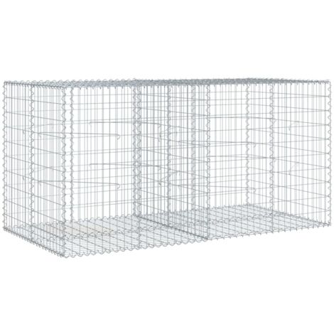 Panier gabion clôture cage mur de soutènement avec couvercle 200 x 100 x 100 cm fer galvanisé Argent