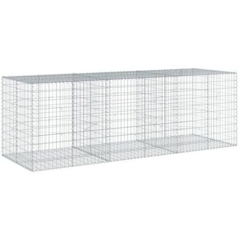 Panier gabion clôture cage mur de soutènement avec couvercle 300 x 100 x 100 cm fer galvanisé Argent