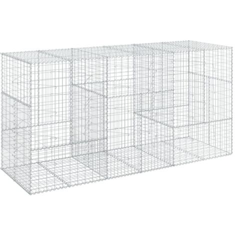 Panier gabion clôture cage mur de soutènement avec couvercle 300 x 100 x 150 cm fer galvanisé Argent