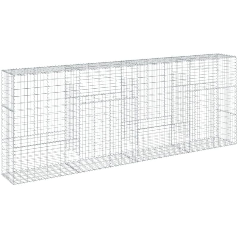Panier gabion clôture cage mur de soutènement avec couvercle 400 x 50 x 150 cm fer galvanisé Argent