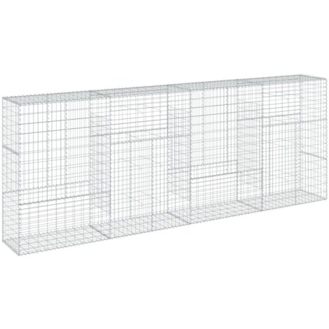 Panier gabion clôture cage mur de soutènement avec couvercle 400 x 50 x 150 cm fer galvanisé Argent