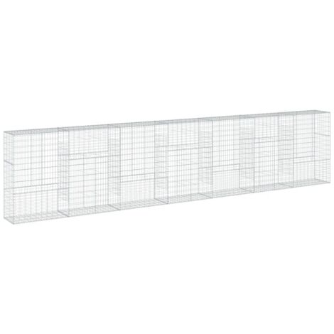Panier gabion clôture cage mur de soutènement avec couvercle 700 x 50 x 150 cm fer galvanisé Argent