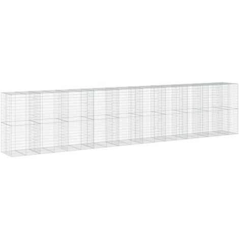 Panier gabion clôture cage mur de soutènement avec couvercle 950 x 100 x 200 cm fer galvanisé Argent