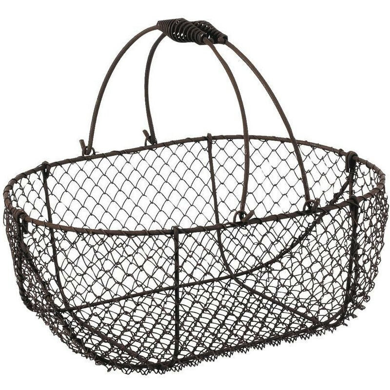 Panier grillage vieilli anses mobiles 37X25X14-30