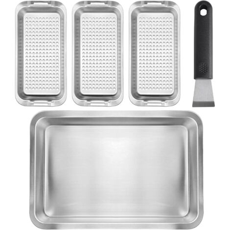 Panier Grille Barbecue Set 5 Pièces, 3 Paniers de Grillades en Acier Inoxydable avec Plateau Service et Poignée Universelle, BBQ pour Poisson Légumes Viande, Accessoires -
