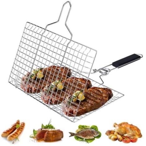 Panier Grille pour Barbecue, Gril à Poisson, Panier Grille Pliable en Acier Inoxydable 304 pour Barbecue Portable