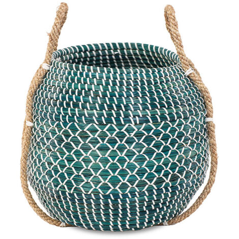 Panier jonc de mer bleu turquoise