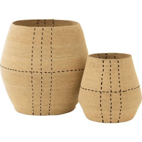 Panier jonc naturel et noir lignes décoratives pour rangement élégant - Naturel jonc et lignes noires