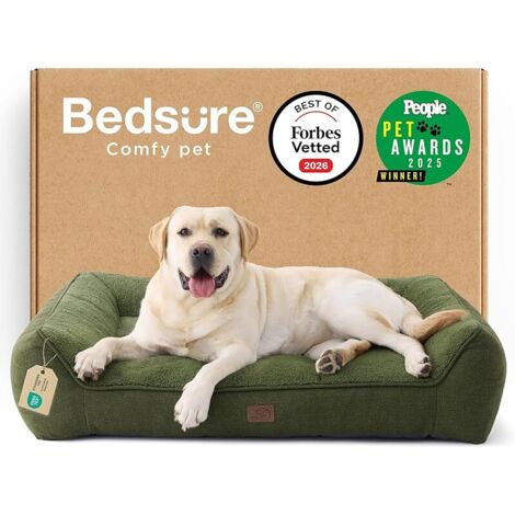 Panier Lavable Grands Chiens - 114x81cm Sofa pour Chien Extra Épais et Soutenu avec Housse Imperméable, Panier Antidérapant en Peluche Sherpa Douce, Vert foncé