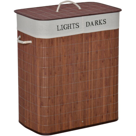 Panier linge 100 L bambou, sac amovible lavable poignées rangement buanderie