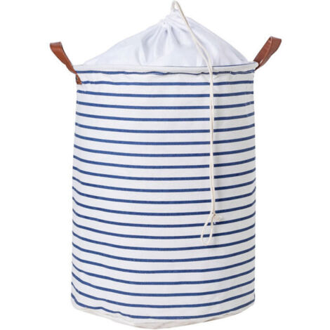 Panier linge 45 cm rayé bleu – Grand sac storage pliable