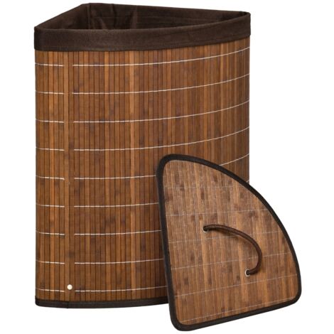 Panier linge 55 L avec couvercle amovible, bac linge sale marron rangement buanderie
