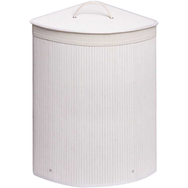 Panier à linge angulaire blanc en bambou et coton mod. balù