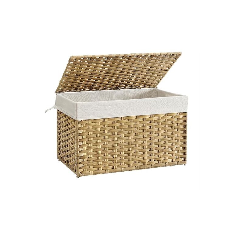 Panier de Rangement, Corbeille Linge Sale 105L avec Couvercle, Pliable, Sacs en Tissu Amovibles et Poignées, pour Couvertures, Vêtements, Salon,