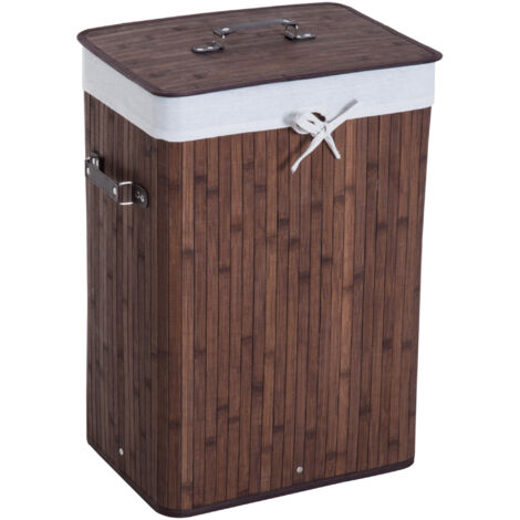 Panier linge bambou couvercle sac tissu amovible 40x30x60 cm marron