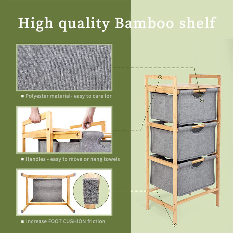 Panier à Linge Durable avec 3 Compartiments Coulissants en Bambou Bac à Linge env.96x44x33cm - Trieur à Linge Sac à Linge Conteneur à Linge Coffre à