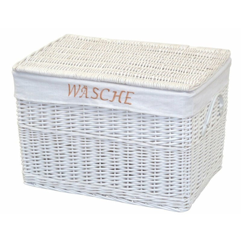 Panier à linge en osier couleur blanc insert en tissu coffre avec poignées MED05174