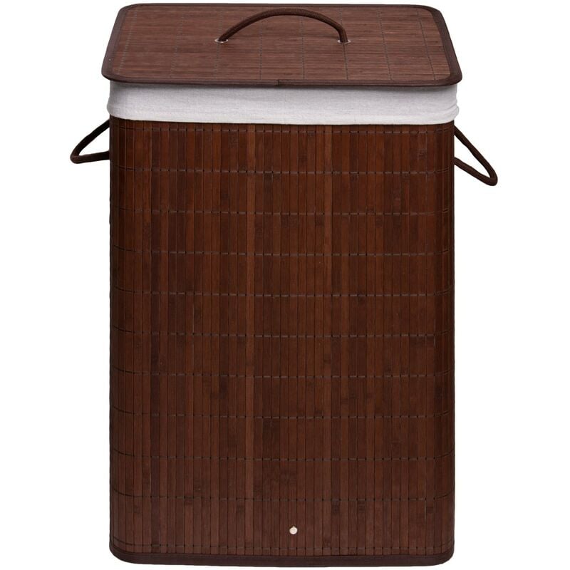 Panier à linge rectangulaire brun en bambou et coton mod. balù