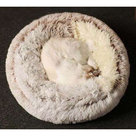 TOOLIVE Panier moelleux pour chat Peluche Lit pour Chat Anti Dérapant Lavable Rond en Moelleux Coussin Anti Stress Lit pour Chiens et Chats (50 cm, marron)