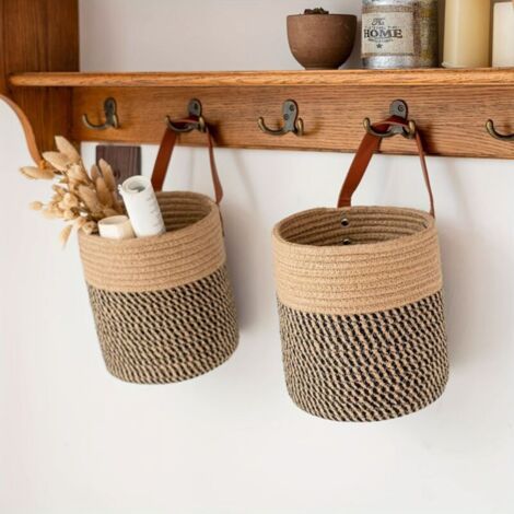 Panier mural en jute, naturel, structure robuste, parfait pour organiser les plantes et les fleurs