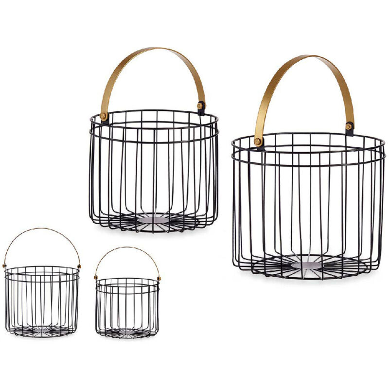 Panier cylindrique en métal noir doré 25 x 27 x 25 cm (2 pièces)