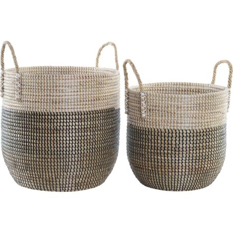 Panier osier tressé bicolore pour rangement élégant - Blanc nacré et bleu ciel