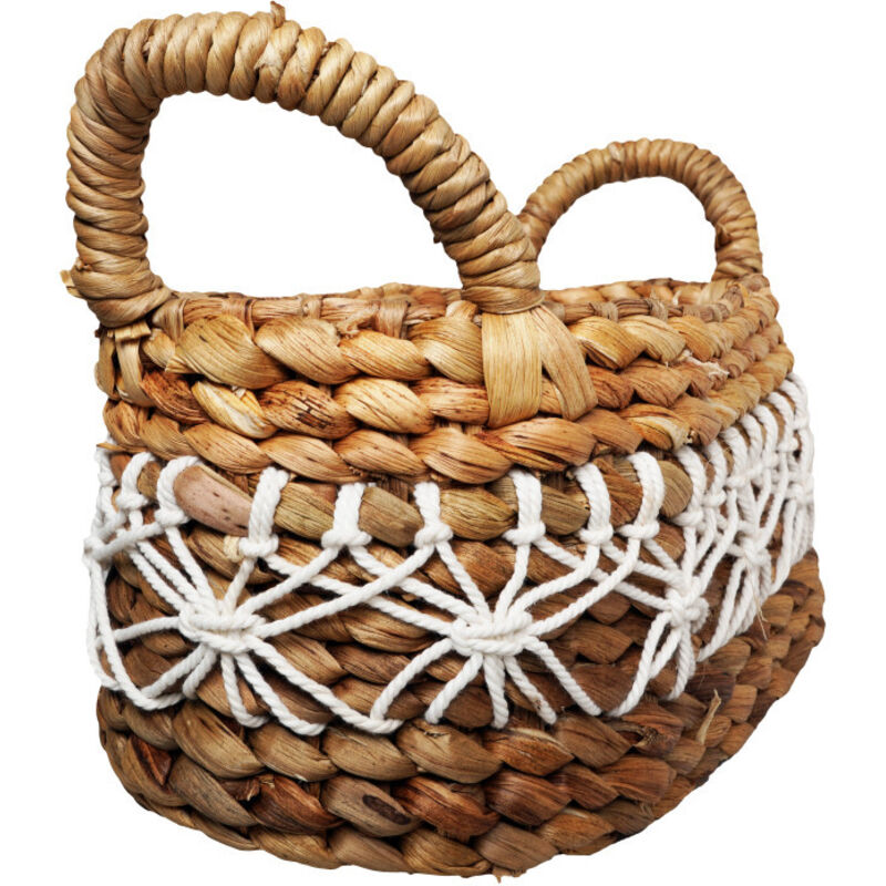 Panier ovale 31 cm tressé en jacinthe d'eau anses et broderies – coral