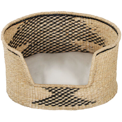 Panier ovale pour chien et chat en rotin coussin écru HEBE