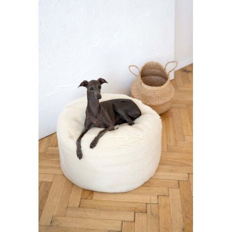 Panier ovale en laine naturelle pour animaux de compagnie - Blanc 80 cm