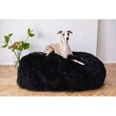 Panier ovale pour animaux de compagnie en peau de mouton naturelle - Noir 80 cm