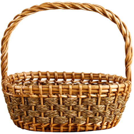 Panier Paille Naturel Mano Tresse Moyen avec Couvercle - Brown 44x34x15cm pour Décor Multiusage