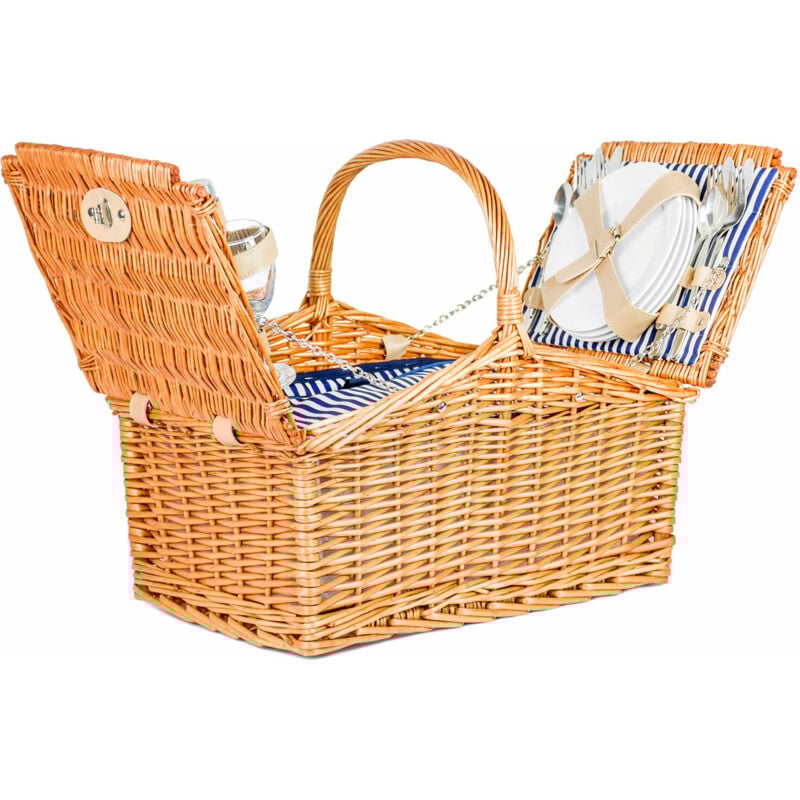 Viking Choice - Panier pique-nique 4 personnes avec vaisselle & sac isotherme - roseau clair