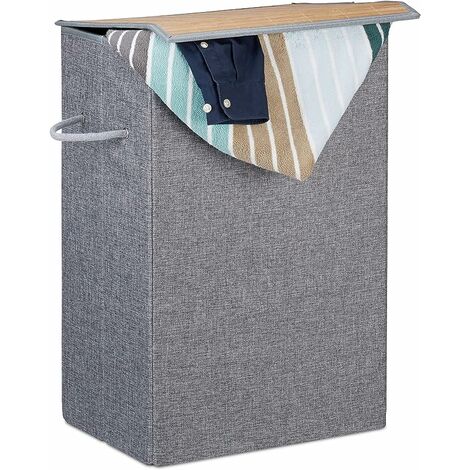 Panier pliable corbeille couvercle 60 litres sac à linge sale poignées HxlxP: 60x40x30cm, gris, 60 x 40 x 30 cm