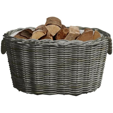Panier Porte Bûches Gris 60 cm de long Idéal rangement bois de chauffage