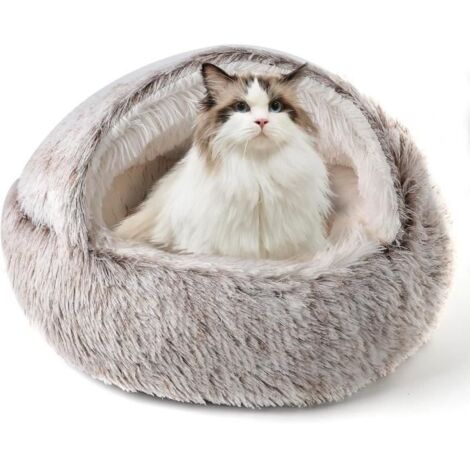Panier pour Chat Anti Stress Extra Doux Lit pour Chat Grotte Niche Chat Apaisant Panier de Chien Canapé , Cafe, 50 x 50cm