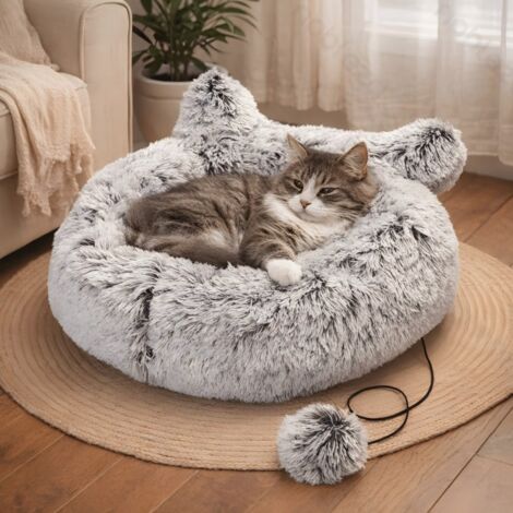 Panier pour chat avec peluche et animal en peluche, panier rond et confortable
