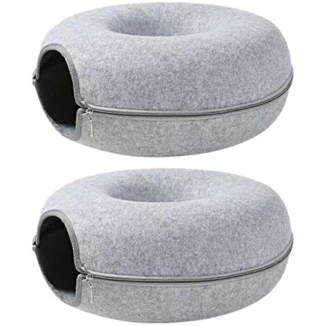 Panier pour chat en forme de donut, en feutre semi-fermé, gris clair.