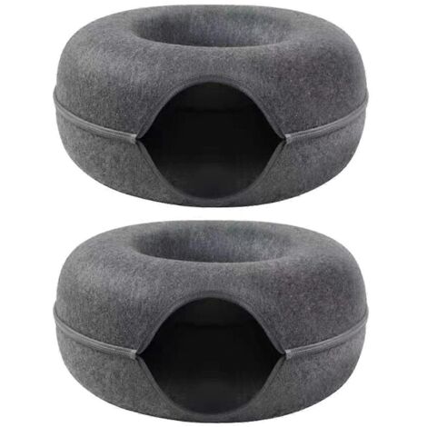 Panier pour chat en forme de donut, en feutre semi-fermé, gris foncé