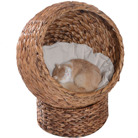 Panier pour chat en rotin sur pied avec coussin brun 50 x 42 x 60 cm
