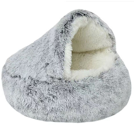 Panier pour chat, gris, fausse fourrure longue, diamètre 40 cm