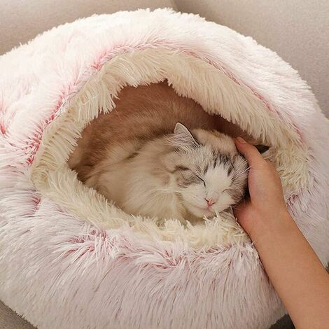Panier pour Chat Moux Anti Stress Chat Extra Doux Lit pour Chat Apaisant Panier de Chien Canapé XL Confortable Lavable Maison pour Chat Coussin Chat,Antidérapant (40cm,Rose-Peluche)