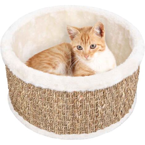 Vidaxl – Panier pour chat rond 36 cm – Herbe marine – Peluche ultra-douce – Confort et légèreté – Idéal pour griffes
