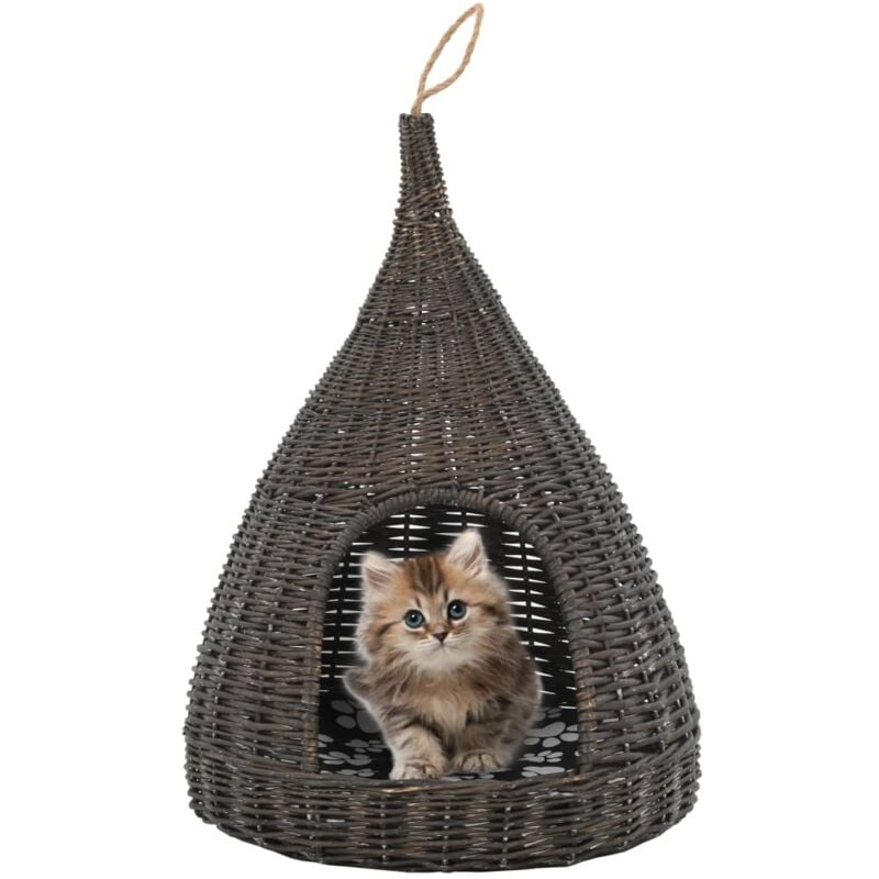Torana - Panier pour chats avec coussin Gris 40x60 cm Saule naturel
