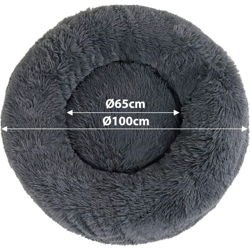 AIDUCHO Panier Pour Chien 100cm Chau Peluche Lit Pour Chat Anti Dérapant Lavable Rond En Moelleux Coussin Anti Stress Lit Pour Chiens Et Chats (Gris