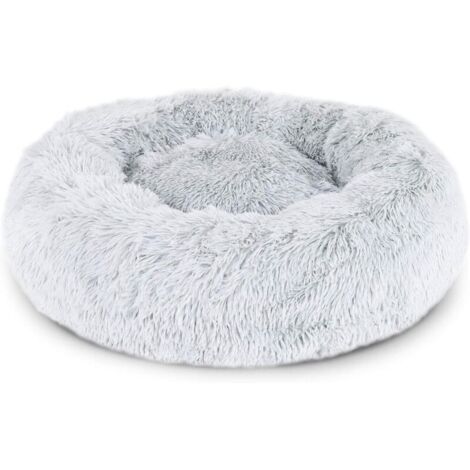 Panier Pour Chien 110cm Chau Peluche Lit Pour Chat Anti Dérapant Lavable Rond En Moelleux Coussin Anti Stress Lit Pour Chiens Et Chats (Gris Clair)